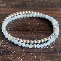 Beaded Mg1422 Strand Faceted Aquamarine Mini Mala Gemstone Bracelets 4Mm Crystals Heart Chakra Nce Bracelet Hematite Energy Dhgarden Dhstc