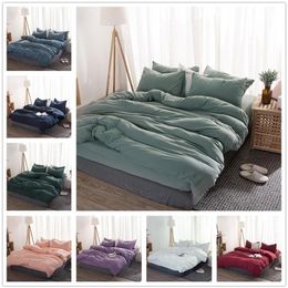 FAMIFUN New Product Solid Color 3 4 Pcs Bedding Set Microfiber Bedclothes Navy Blue Gray Bed Linens Duvet Cover Set Bed Sheet 2012325W