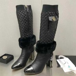 Designer-Luxus-Damen-Elektrostiefel, sexy, farblich passende Leder-Stirnbandstiefel, Damen-Winterstiefel, passend zu verschiedenen High-Heel-Schuhen