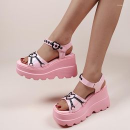 Sandals Summer Cute Pink Wedge Women Gothic Buckle Chunky Platform Punk Thick Bottom Lolita Shoes Plus Size