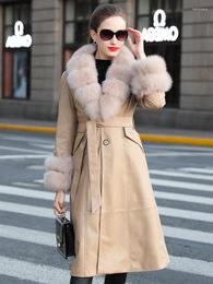 Women's Leather 2023 Long Genuine Jacket Women Fur Collar Sheepskin Coat Korean Slim Down Female Winter Chaqueta Zjt5
