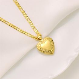 22k Fine Yellow Gold FINISH Italian Figaro Link Chain Necklace Heart Pendant234c