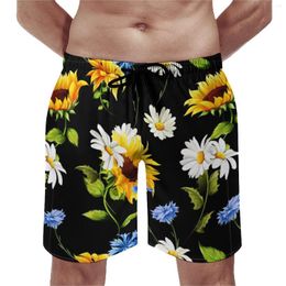 Men's Shorts Summer Board Yellow Suower Sports White Blue Flowers Print Beach Cute Comfortable Swimming Trunks Large Size