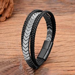 Charm Bracelets In Arrow Hematite Men Magnetic For Women Multilayer Braided Leather Rope Bangles Healing Beads Jewelry