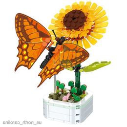 Blocks DIY Butterfly Potted Plant Flower Block Rose Decoration Building Block Figure Plastic Toy Gift Kids Girls R230911