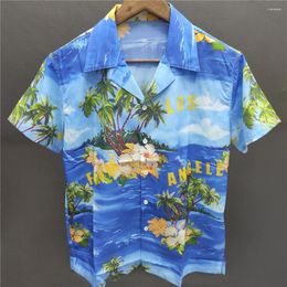 Men's Casual Shirts 2024 Summer Short Sleeve Button Down Shirt Hawaiian Hip Hop Coconut Tree Print Beach S Men Harajuku