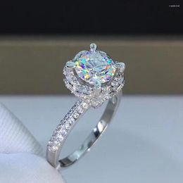 Cluster Rings Round Silver Moissanite Ring 1.00ct D VVS Luxury Weding 925 For Women