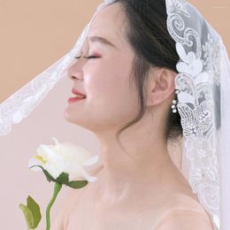 Bridal Veils V60 Simple Elegant Wedding Veil With Pearl White Ivory Accessory Bride Marriage Tulle Bead Lace Edge Cover Front And Back