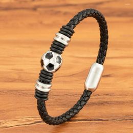 Charm Bracelets TYO Sports Style Football Design Stainless Steel Button Woven Leather Men Bracelet Bangle World Cup Gift Campus Gym