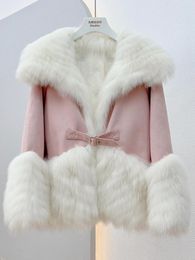 Women's Fur Navy Collar Real Coat Suede Splicing Down Inner 2023 Winter Clothing Thick Warm Fluffy Lapel Full Sleeve Jackets
