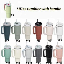 NEW 40oz Reusable Tumbler with Colored Handle and Straw Stainless Steel Insulated Travel Mug Tumbler Insulated Tumblers Keep Drink2763