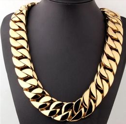 Men 316l Stainless Steel Hip Hop Jewellery 18k Gold Plated High Polished Miami Cuban Link Long Necklaces Punk 24mm Elegant Curb Chain Double Safety Clasp 18inch-26inch