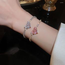 Link Bracelets Luxury Fashion Love Heart Zirconia Bling Cubic Zircon Tennis Bracelet For Women Valentine's Day Jewellery Gift