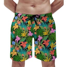 Men's Shorts Colorful Bright Flowers Board Man Palm Leaves Print Beach Quality Elastic Waist Swim Trunks Oversize