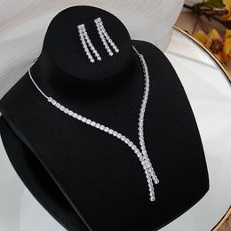 Necklace Earrings Set 2023 Bright Full Diamond Bride Wedding Jewellery Temperament Simple Wild Suit Wholesale