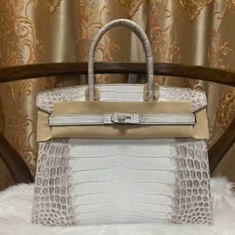 Platinum Bk Genuine Handbag Leather Luxurys Himalayan White Crocodile Pure Sewn Wax Thread Women's Bag 25 30