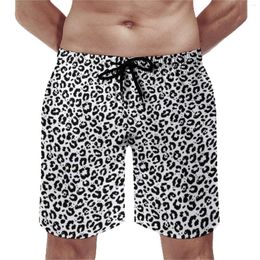 Men's Shorts Board Animal Hawaii Beach Trunks Black And White Leopard Print Man Quick Dry Running Surf Quality Large Size