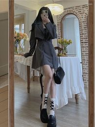 Work Dresses Preppy Women Suit Grey Crop Blazer Jacket Tank Dress 2 Pieces Summer Office Lady Elegant Chic Female Suits Kawaii Students