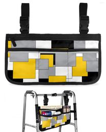 Storage Bags Yellow Grey Black Patchwork Abstract Art Medieval Style Wheelchair Bag Armrest Side Electric Scooter Pouch