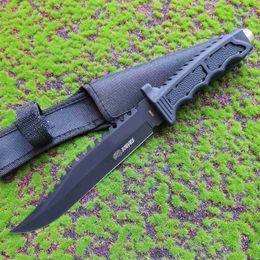 Outdoor Tactical Straight Knife Rubber Handle High Hardness 8Cr13 Steel Field Survival Defensive Camping Knives