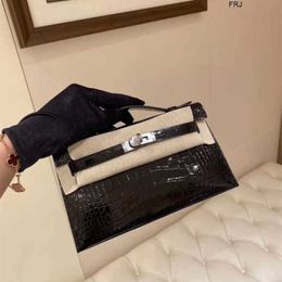 kellyity Designer Kelli Bags Handmade All Imported American Square Crocodile Pikelli Generation Mini Female Handbag Black Silver Have birkinbag