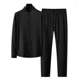 Men's Tracksuits Casual Sports Style Two-piece Suit Wide Leg Men Pants Stylish Shirt Set Elastic Waist Stand Collar For Fall