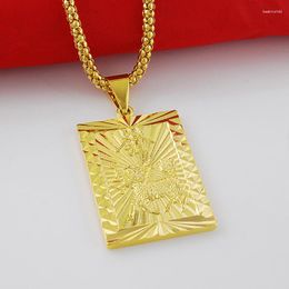 Pendant Necklaces Most 70CM Long Classic 24K Gold Deer Rectangle Necklace With Chinese Word For Men Charm Jewellery JP118