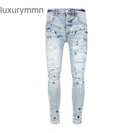 Denim Amiryes Jeans Designer Pants Man Mens Jean New Broken Dotted Blue Fashion Trend Men's WA8G