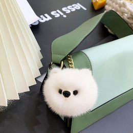 Plush Keychains Simulation pomeranian mink fur puppy pendant bag car keychain plush toy gift 230911