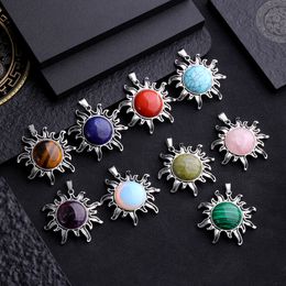natural stone tiger eye Rose Quartz amethyst alloy Sun flower Pendants charms for Jewellery accessories marking necklaces