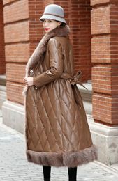 Women's Leather Jacket Genuine Women Winter Sheepskin Coat Real Fur Collar 90% White Duck Down Jackets Long Parka2023