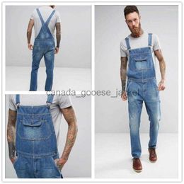 Men's Jeans Men's Jeans Big Pocket Mens Overall Siamese Suspender Trousers With Braces Streetwear Casual Straight Denim Jumpsuits Blue Bib PantsL230911