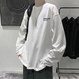 Men's T Shirts Pure Cotton Shirt Men Autumn Long Sleeve O Neck Harajuku Hip Vintage Bottom Tops Korean Style Clothing