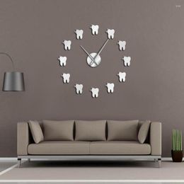 Wall Clocks 12 Teeth Sticker Dental Tooth Art Modern Clock Living Room Decorative Watch Ornament Hygienist Dentist Gift