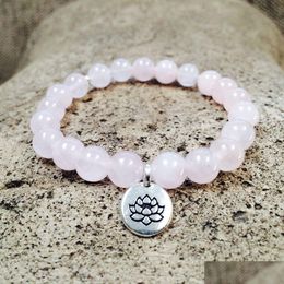 Beaded Mg0847 Fashion Yoga Bracelet For Women Natural Rose Quartz Lotus Charm Crystal Mala Jewellery Drop Delivery Bracelets Dhgarden Dhwoy