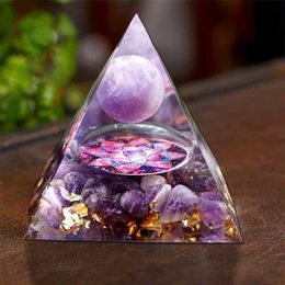 Handmade Orgonite Pyramid 60mm Amethyst Crystal Sphere With Natural Cristal Stone Orgone Energy Healing 211101275S