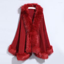 Women's Fur 2023 Winter Women Imitation Collar Shawl Female Oversized Knit Coat Fashion Solid Colour Cape Casual Warm Outwear