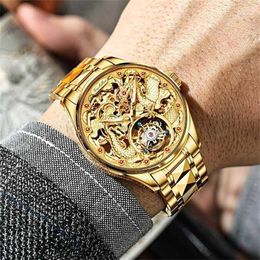 Designer Watches gold men Sapphire For Gold Mechanical Tourbillon Dragon Automatic Waterproof Top Brand Wristwatch Transparent Wristwatches LY