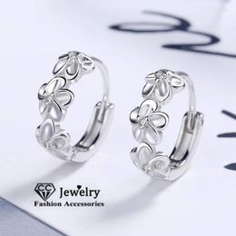 Hoop Earrings Small Stud For Women Girl White Gold Plated Flower Design Fashion Jewellery Gifts Bijoux Accessories CCE004