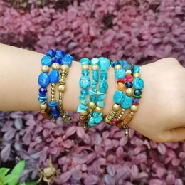 Strand Women Accessories Bohemian Style Multi-Layer Resin Turquoise Stone Beaded Bracelet Tassel Pendant Adjustable Jewellery