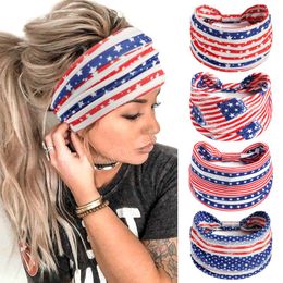 Fashion American Flag Independence Day Wide Edge Cotton Yoga Women Girl Headband Hair Accessories Headwear