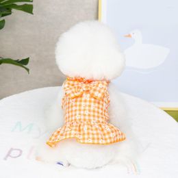 Dog Apparel Summer Pet Daisy Bow Skirt Bichon Plaid Pomeranian Dress Beautiful Puppy Clothes Thin Supplies