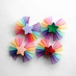 20pcs New Baby Barrettes Girls PU-Leather Stars Lover Heart Hairpins Kids Headwear Rainbow Gauze Bows Hair Accessories2605