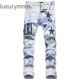 Denim Amiryes Jeans Designer Pants Man Mens Jean jeans trendy brand worn-out straight leg pants for teenagers hip-hop four season handmade patch T1Y2