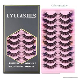 Other Health Beauty Items Thick Curled Colored Eyelashes Wispy Soft Light Handmade Reusable Mtilayer 3D Mink Fake Lashes With Colo Dhkru