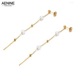 Dangle Earrings 18K Gold Plated Stainless Steel White Pearl Beads Tassel Fashion Chain Earring For Women In AE21112