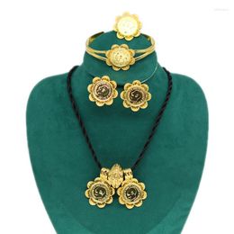 Necklace Earrings Set Ethiopian Small Gold Jewellery Women's Pendant Ring African Wedding Gift Bridal Party