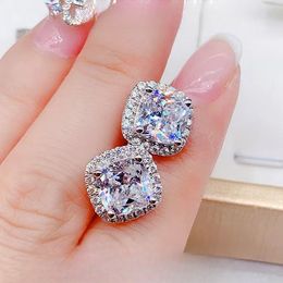 Jewellery designer earrings super sparkling and elegant Mosan diamond princess square earrings women's earrings high-end luxury Jewellery