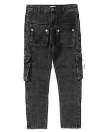 Men's Jeans High Street Washed Pocket Jeans Men Loose Fit Overall Denim Pants Cotton Jean Men's Straight Leg Hip Hop Casual Trousers YCL230911
