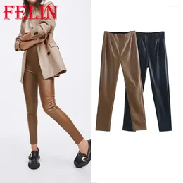 Women's Leggings 2023 Fashion Faux Leather Pants Women High Waist Autumn Office Lady Skinny Pencil Elegant Tousers